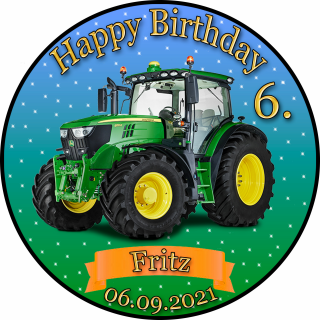 Tortenaufleger Fototorte Tortenbild Kindergeburtstag Fahrzeuge Traktor Trecker FZ02 (Zuckerpapier) Rund 20 cm Ø ohne Foto Grün