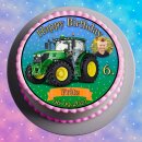 Tortenaufleger Fototorte Tortenbild Kindergeburtstag Fahrzeuge Traktor Trecker FZ02 (Zuckerpapier) Rund 20 cm Ø ohne Foto Grün