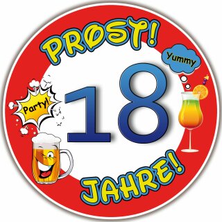 Tortenaufleger Fototorte Tortenbild Warnschild Prost 18. Geburtstag GB13 (Zuckerpapier)