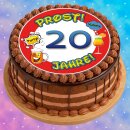 Tortenaufleger Fototorte Tortenbild Warnschild Prost 20. Geburtstag GB14 (Zuckerpapier)