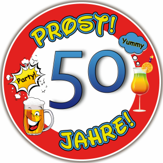 Tortenaufleger Fototorte Tortenbild Warnschild Prost 50. Geburtstag GB18 (Zuckerpapier)