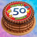 Tortenaufleger Fototorte Tortenbild Warnschild Prost 50. Geburtstag GB18 (Zuckerpapier)