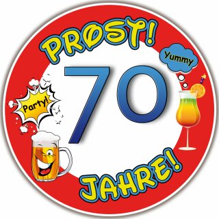 Tortenaufleger Fototorte Tortenbild Warnschild Prost 70. Geburtstag GB20 (Zuckerpapier)