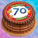 Tortenaufleger Fototorte Tortenbild Warnschild Prost 70. Geburtstag GB20 (Zuckerpapier)