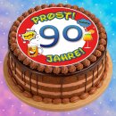 Tortenaufleger Fototorte Tortenbild Warnschild Prost 90. Geburtstag GB22 (Zuckerpapier)