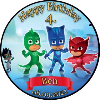 Tortenaufleger Fototorte Tortenbild Kindergeburtstag PJ Masks PJ01 (Zuckerpapier) Rund 20 cm Ø ohne Foto