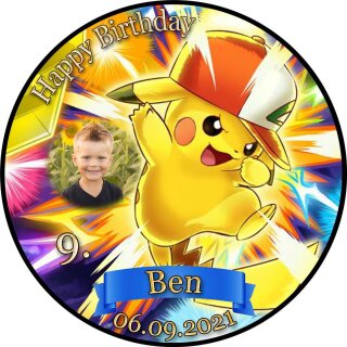 Tortenaufleger Fototorte Tortenbild Kindergeburtstag Pokemon Pikachu PO01 (Zuckerpapier) Rund 14 cm Ø mit Foto
