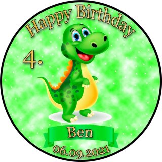 Tortenaufleger Dinosaurier | Runder Kuchenaufleger essbar | Personalisiert Name Alter Datum Foto | Geburtstag | Sterne Cartoon | Zuckerpapier | Kinder | Größe wählbar