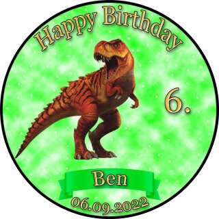 Tortenaufleger Fototorte Geburtstag Dino der Dinosaurier DINO02 (Zuckerpapier) Rund 14 cm Ø ohne Foto