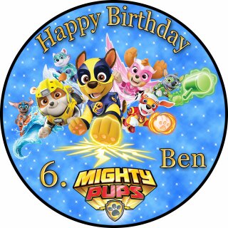 Tortenaufleger Fototorte Tortenbild Kindergeburtstag Paw Patrol Mighty Pups PP04 (Zuckerpapier)