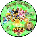 Tortenaufleger Fototorte Tortenbild Kindergeburtstag Paw Patrol Mighty Pups PP04 (Zuckerpapier)