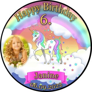Tortenaufleger Fototorte Tortenbild Kindergeburtstag Einhorn FT18 (Zuckerpapier)