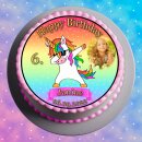 Tortenaufleger Fototorte Tortenbild Kindergeburtstag Einhorn FT19 (Zuckerpapier) Rund 14 cm Ø ohne Foto