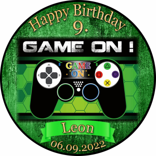 Tortenaufleger Fototorte Tortenbild Kindergeburtstag Game On Gamer GO01 (Zuckerpapier) Rund 14 cm Ø ohne Foto