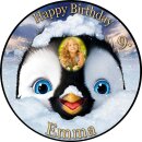 Tortenaufleger Fototorte Tortenbild Geburtstag Pinguin Happy Feet PI01 (Zuckerpapier) Rund 14 cm Ø mit Foto