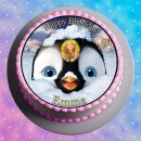 Tortenaufleger Fototorte Tortenbild Geburtstag Pinguin Happy Feet PI01 (Zuckerpapier) Rund 14 cm Ø mit Foto
