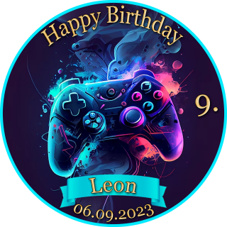 Tortenaufleger Fototorte Tortenbild Kindergeburtstag Game On Gamer GO02 (Zuckerpapier) Rund 20 cm Ø ohne Foto