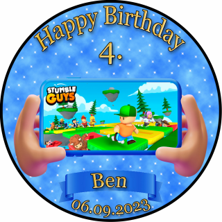 Tortenaufleger Fototorte Geburtstag Gamer Stumble Guys SG01 (Zuckerpapier) Rund 14 cm Ø ohne Foto