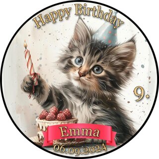 Tortenaufleger Katze | Partyhut Kerze Torte