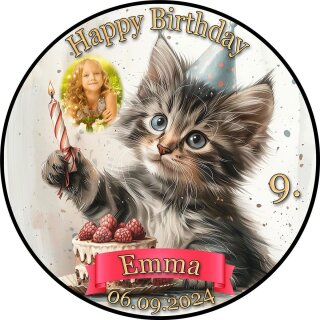Tortenaufleger Katze | Partyhut Kerze Torte