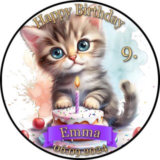 Tortenaufleger Fototorte Tortenbild Geburtstag Katze Katzen KA03 (Zuckerpapier) Rund 14 cm Ø ohne Foto