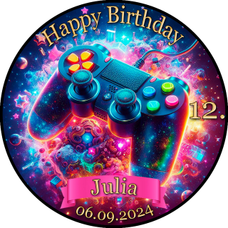 Tortenaufleger Fototorte Tortenbild Kindergeburtstag Game On Gamer GO04 (Zuckerpapier) Rund 14 cm Ø ohne Foto