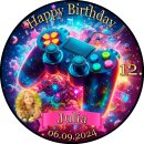 Tortenaufleger Fototorte Tortenbild Kindergeburtstag Game On Gamer GO04 (Zuckerpapier) Rund 20 cm Ø mit Foto