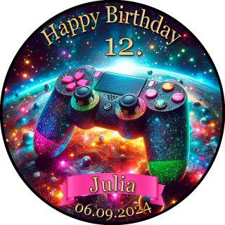 Tortenaufleger Fototorte Tortenbild Kindergeburtstag Game On Gamer GO05 (Zuckerpapier) Rund 14 cm Ø ohne Foto