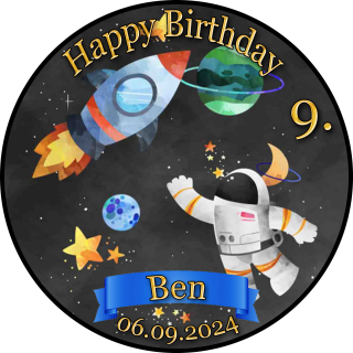 Tortenaufleger Geburtstag Astronaut Mond Rakete Sterne Weltraum WR01 (Zuckerpapier)