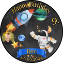 Tortenaufleger Geburtstag Astronaut Mond Rakete Sterne Weltraum WR01 (Zuckerpapier)