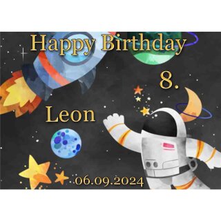 Tortenaufleger Fototorte Tortenbild Geburtstag Astronaut Mond Rakete Sterne Weltraum WR02 (Zuckerpapier)