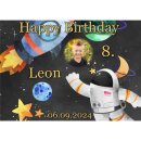 Tortenaufleger Fototorte Tortenbild Geburtstag Astronaut Mond Rakete Sterne Weltraum WR02 (Zuckerpapier)