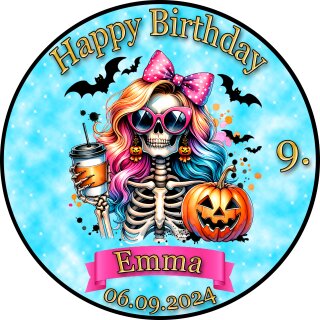 Tortenaufleger Fototorte Tortenbild Geburtstag Halloween Kürbis Skelett HW32 (Zuckerpapier)