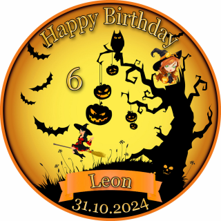 Tortenaufleger Fototorte Tortenbild Geburtstag Halloween Kürbis Hexe Fledermaus HW30 (Zuckerpapier)