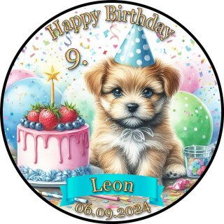 Tortenaufleger Hund | Partyhut Torte Luftballons