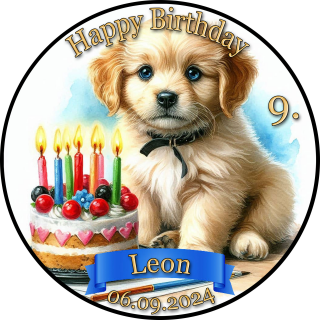 Tortenaufleger Fototorte Tortenbild Geburtstag Party Hunde Welpen HU05 (Zuckerpapier) Rund 20 cm Ø ohne Foto