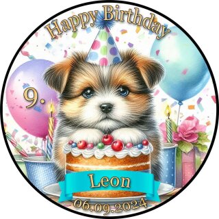 Tortenaufleger Hund | Luftballons Torte Kerzen