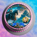 Tortenaufleger Fototorte Tortenbild Geburtstag Party Mittelalter Ritter Schwert Pferd Lanze Burg Schloss MA03 (Zuckerpapier) Rund 20 cm Ø mit Foto