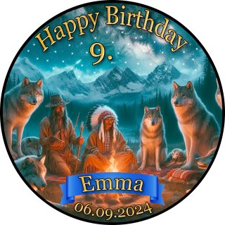 Tortenaufleger Fototorte Tortenbild Geburtstag Party Indianer Wolf Wölfe WÖ03 (Zuckerpapier)