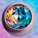 Tortenaufleger Fototorte Tortenbild Geburtstag Party Polarlichter Wolf Wölfe WÖ09 (Zuckerpapier) Rund 20 cm Ø ohne Foto