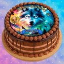 Tortenaufleger Fototorte Tortenbild Geburtstag Party Polarlichter Wolf Wölfe WÖ09 (Zuckerpapier) Rund 20 cm Ø ohne Foto