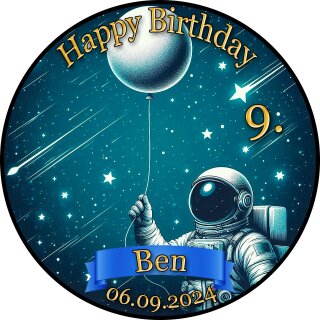 Tortenaufleger Fototorte Tortenbild Geburtstag Astronaut Mond Rakete Sterne Weltraum WR03 (Zuckerpapier)