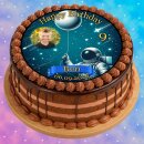 Tortenaufleger Fototorte Tortenbild Geburtstag Astronaut Mond Rakete Sterne Weltraum WR03 (Zuckerpapier)