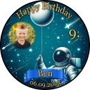 Tortenaufleger Fototorte Tortenbild Geburtstag Astronaut Mond Rakete Sterne Weltraum WR03 (Zuckerpapier)