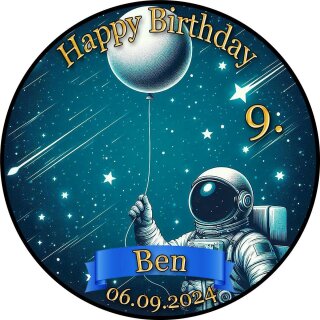 Tortenaufleger Fototorte Tortenbild Geburtstag Astronaut Mond Rakete Sterne Weltraum WR03 (Zuckerpapier) Rund 20 cm Ø ohne Foto
