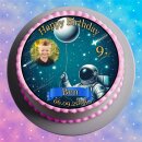 Tortenaufleger Fototorte Tortenbild Geburtstag Astronaut Mond Rakete Sterne Weltraum WR03 (Zuckerpapier) Rund 20 cm Ø ohne Foto