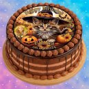 Tortenaufleger Fototorte Tortenbild Geburtstag Halloween Katze Hexenhut Kürbis Herbst Sonnenblume HW35 (Zuckerpapier) Rund 20 cm Ø ohne Foto