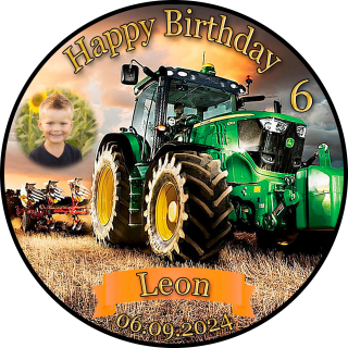 Tortenaufleger Fototorte Tortenbild Geburtstag Party Fahrzeuge Traktor Trecker FZ10 (Zuckerpapier) Rund 20 cm Ø mit Foto