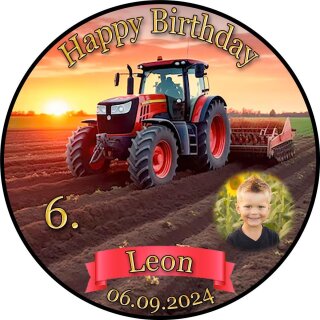 Tortenaufleger Fototorte Tortenbild Geburtstag Party Fahrzeuge Traktor Trecker FZ12 (Zuckerpapier) Rund 20 cm Ø mit Foto
