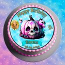 Tortenaufleger Fototorte Tortenbild Geburtstag Halloween Kürbis Totenkopf Herbst Gruselig HW38 (Zuckerpapier)